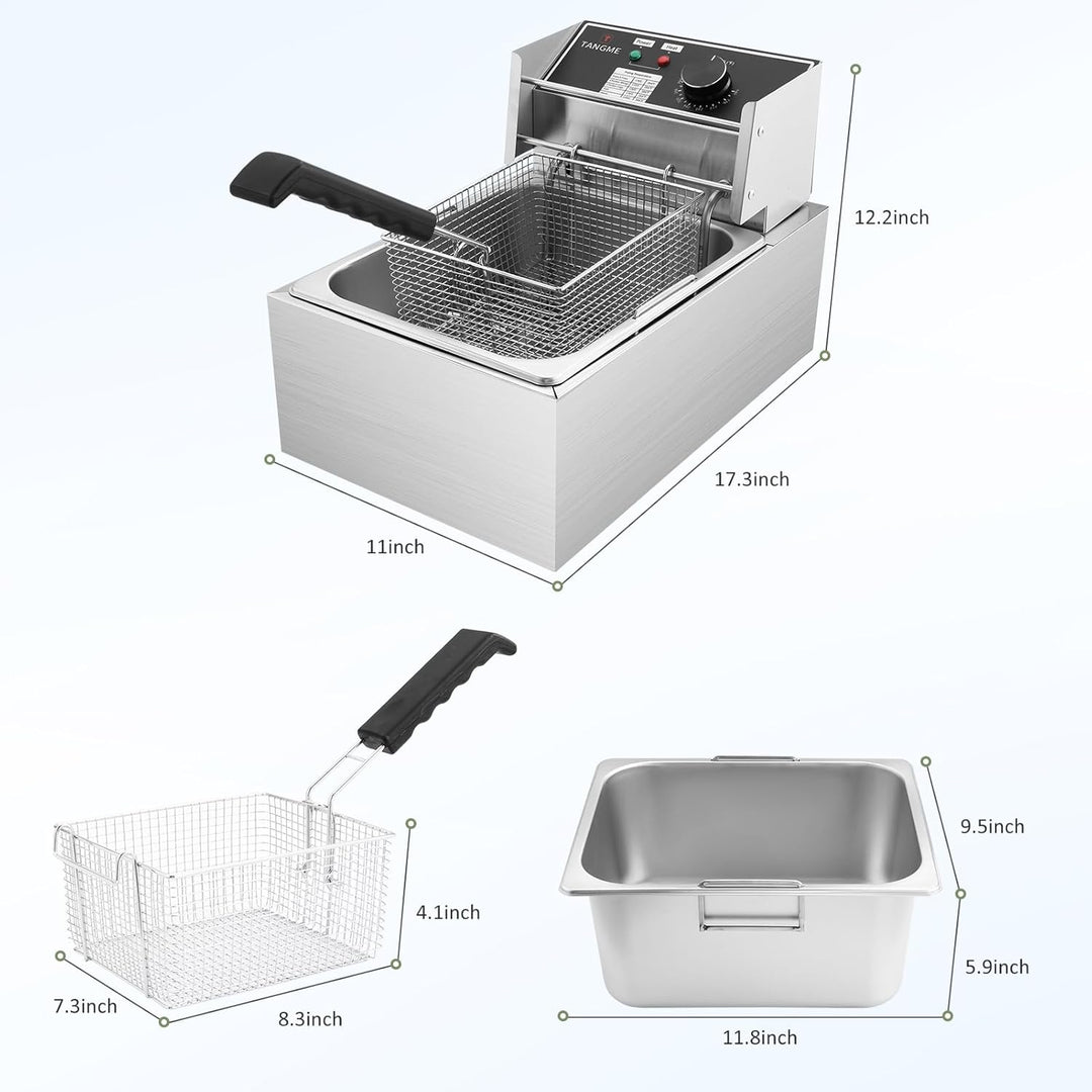 Fritteuse mit Korb 10L/12,7QT 2500W Elektrische Fritteuse 0,8mm Edelstahl Verdickt Arbeitsplatte Öl