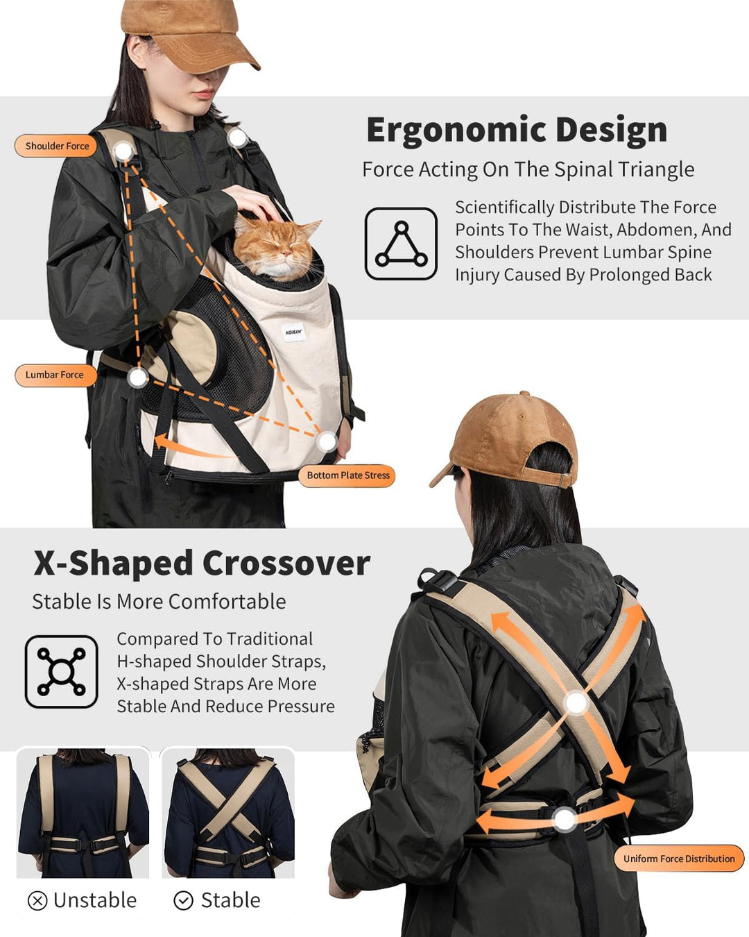 PETCUTE Haustier Front Rucksack,Verstellbarer Hunde -Rucksack mit Sicherheitsleine,Tragbarer Hunde R