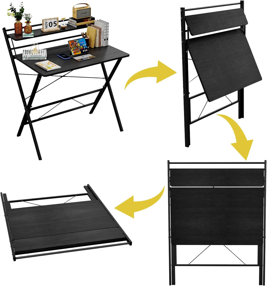 PIPIPOXER 80x50cm Schreibtisch Klappbar, Klappbarer Schreibtisch mit Regal, Schreibtisch Klappbar mi