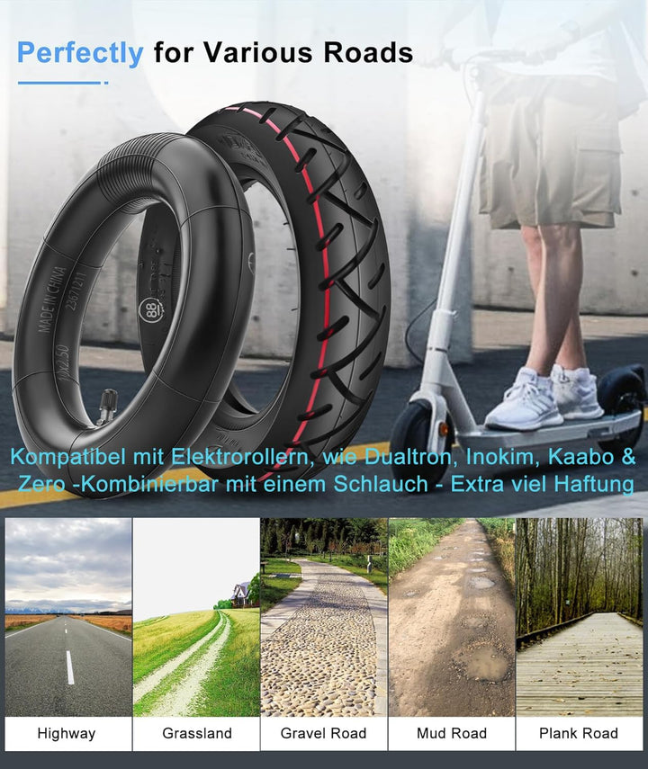 SYACHI E Scooter Reifen mit Schlauch,10x2.5 Reifen Schlauch für E Scooter 60/70-6.5, 10 Zoll Ersatzr