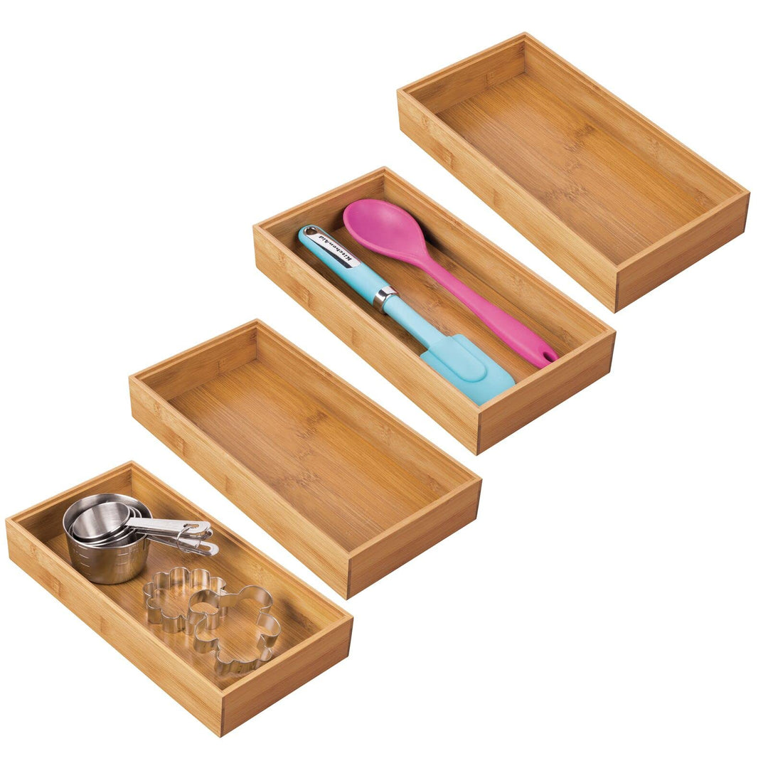 mDesign 4er-Set Aufbewahrungsbox für die Küche – extragrosse Schubladenbox aus Holz – stapelbarer Sc
