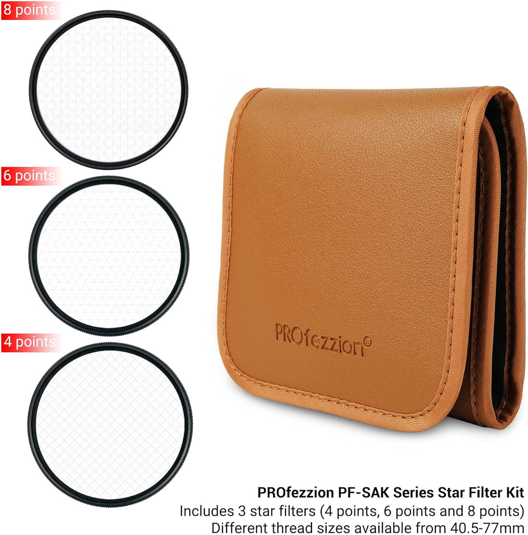 PROfezzion 77mm Variabler Sternfilter 3 Stück (4 Punkte,6 Punkte,8 Punkte) mit Filtertasche für Cano