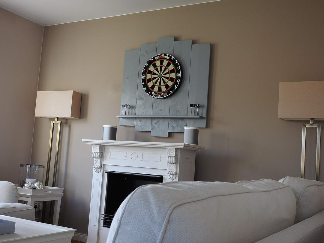 Wooden Dartboard Surround | Premium Dart-Wandschutz & Tablet-Halter (Optional) | Geflammter Burned L