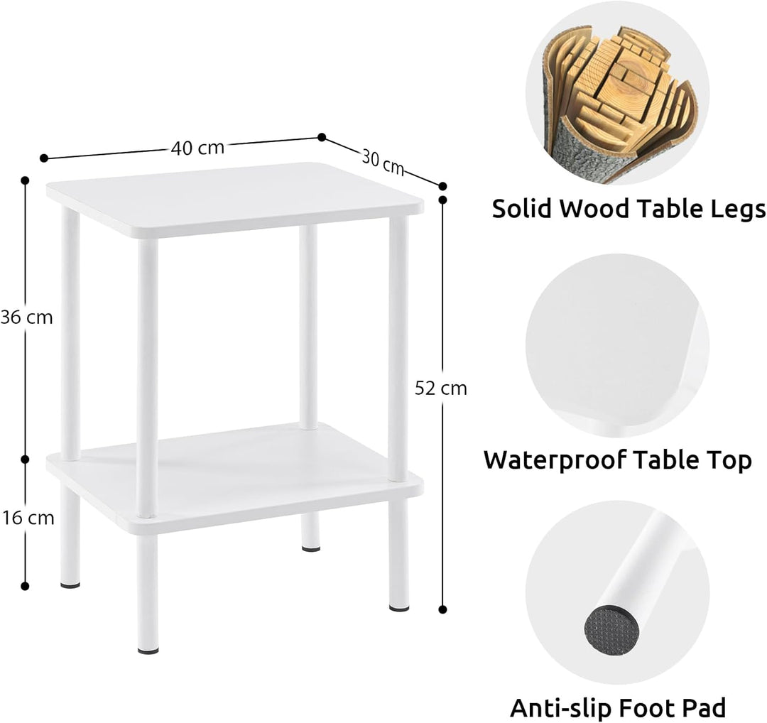 APICIZON Beistelltisch Holz, 2 Tier Beistelltisch Weiss, Nachttisch Schmal, 40x30x52cm, Beistelltisc