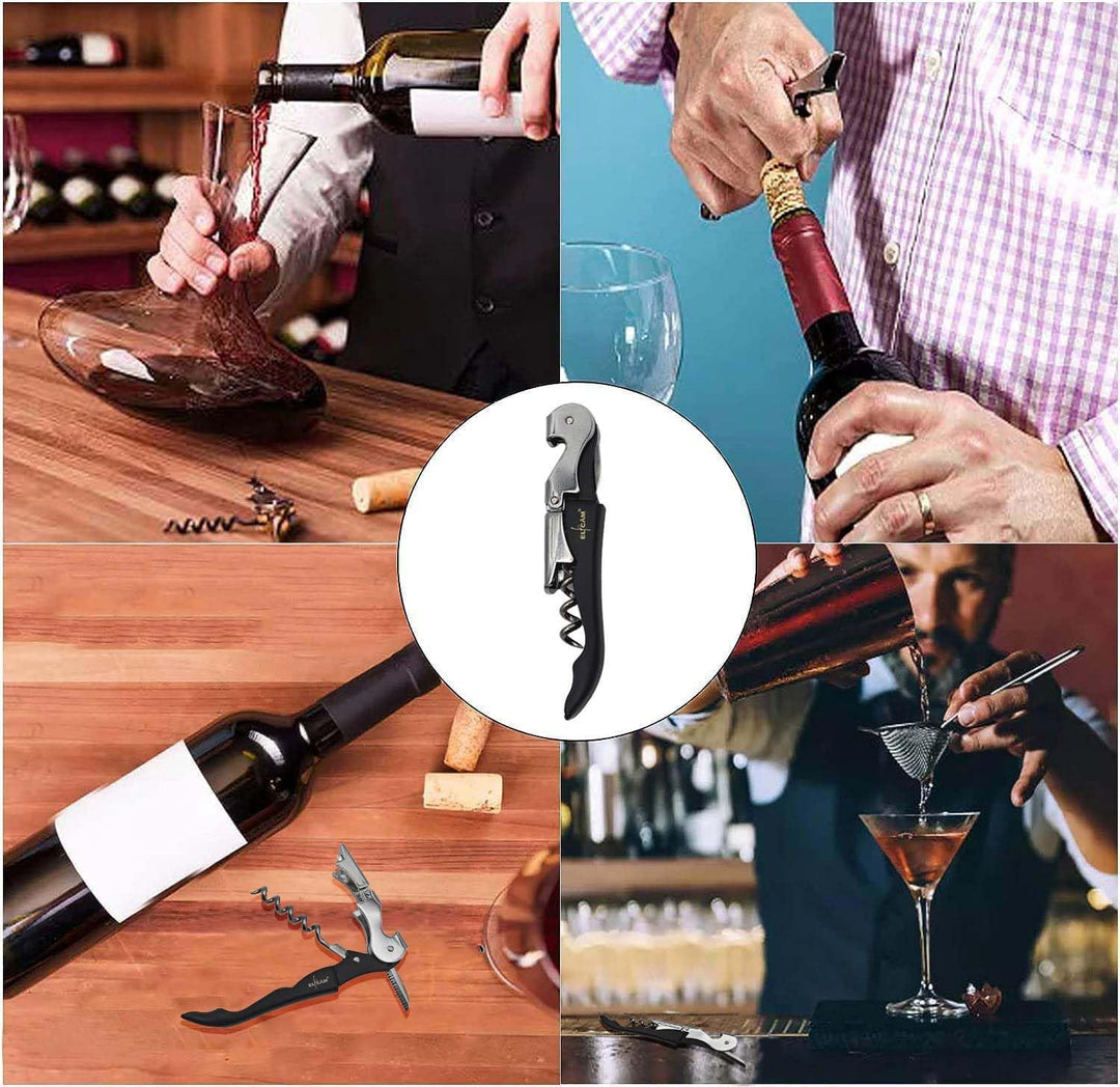 Elfcam® - 1 Stück Kellnermesser - 3-in-1 Funktion Profi Wein Korkenzieher und Flaschenöffner - Multi