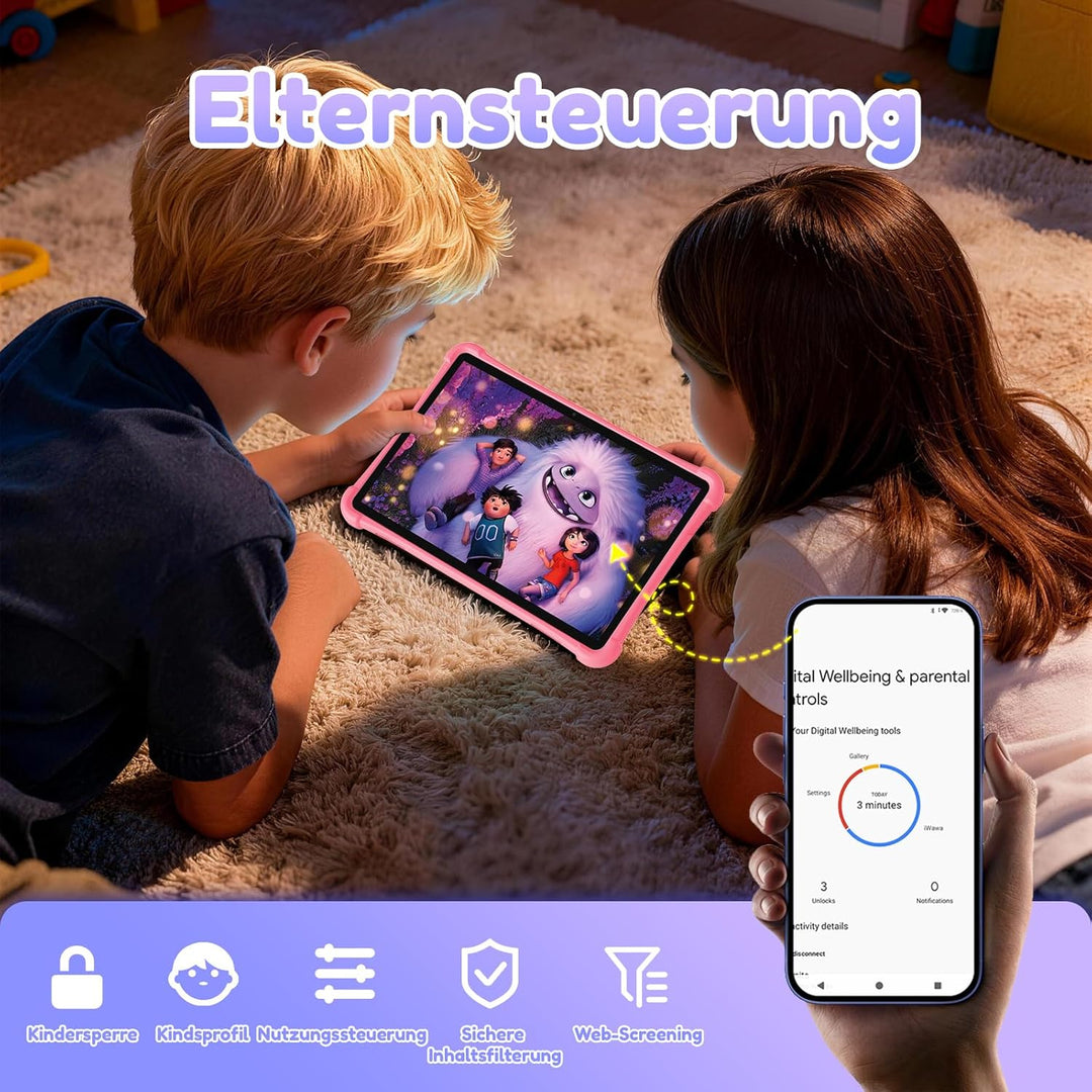 ALLDOCUBE iPlay 70 SE Kinder Tablet - Rosa 10 Zoll, iWAWA Kindersicherung, 4G LTE Android 15 mit 7GB
