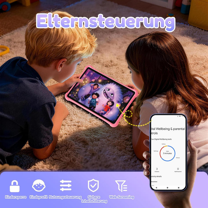 ALLDOCUBE iPlay 70 SE Kinder Tablet - Rosa 10 Zoll, iWAWA Kindersicherung, 4G LTE Android 15 mit 7GB
