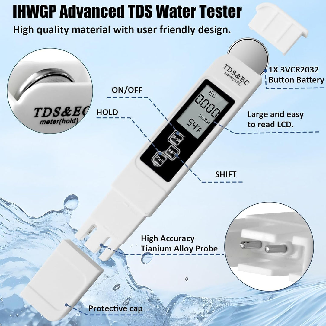 4 in 1 pH Messgerät Pool Digital, 0.01 Hohe Genauigkeit pH Wert Messgerät mit TDS Stift und LCD Hint