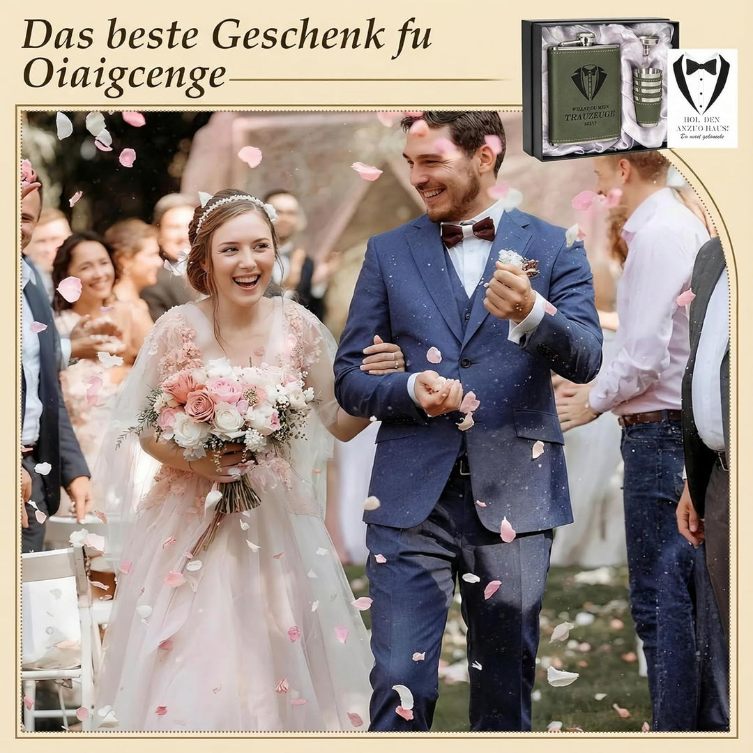 Personalisiertes Flachmann Geschenkset 8oz mit Gravur – Edelstahl Flachmann, 4 Becher, Trichter & Ge