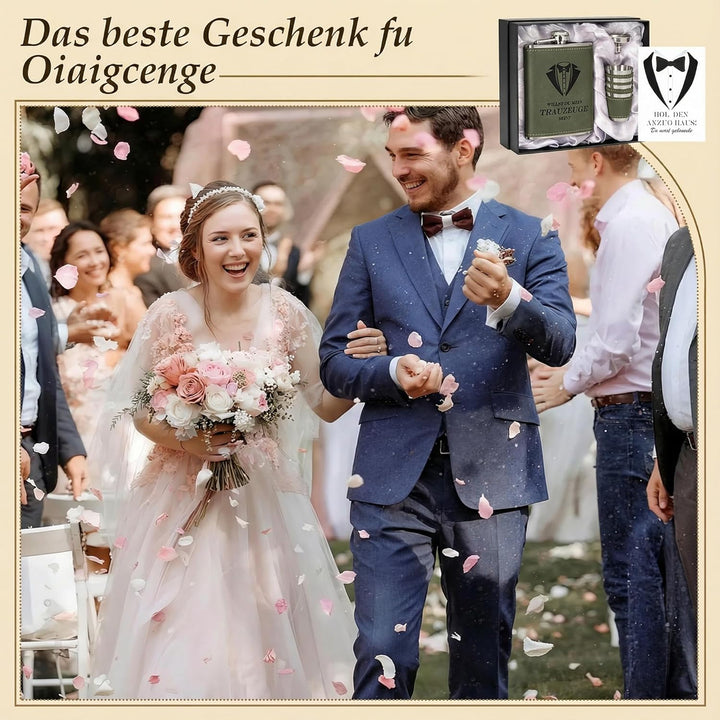 Personalisiertes Flachmann Geschenkset 8oz mit Gravur – Edelstahl Flachmann, 4 Becher, Trichter & Ge