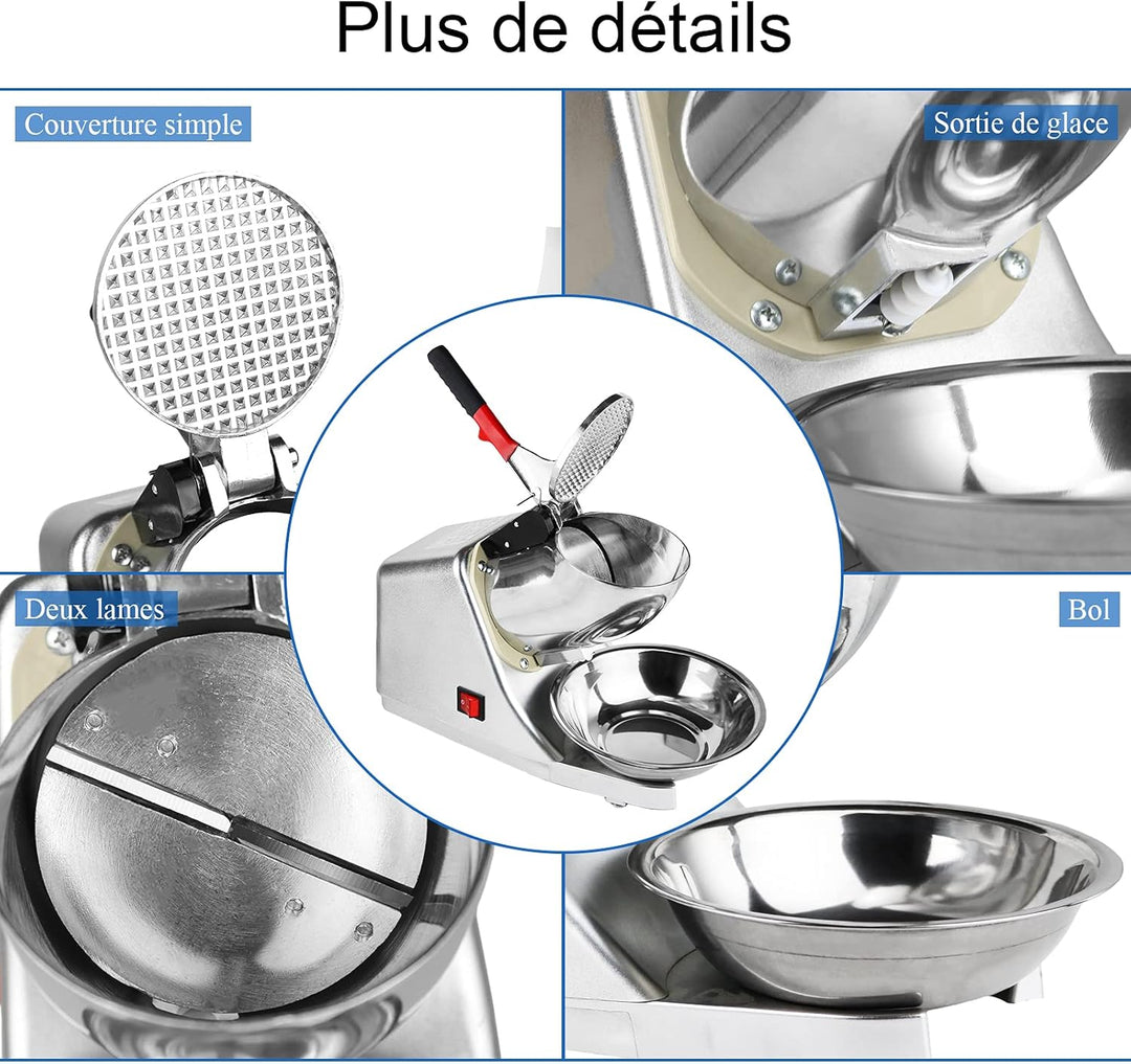 Elektrischer Eiszerkleinerer, 300 W, 220 V-240 V, Edelstahl, mit Doppelmesser, Schnee-Cone-Maker für