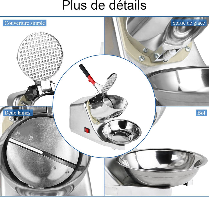 Elektrischer Eiszerkleinerer, 300 W, 220 V-240 V, Edelstahl, mit Doppelmesser, Schnee-Cone-Maker für