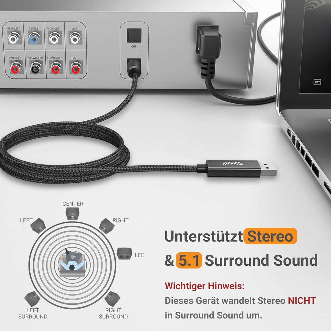 Cubilux USB A auf TOSLINK Optisches Audiokabel, Einseitiger USB zu SPDIF Digital Konverter, Optische