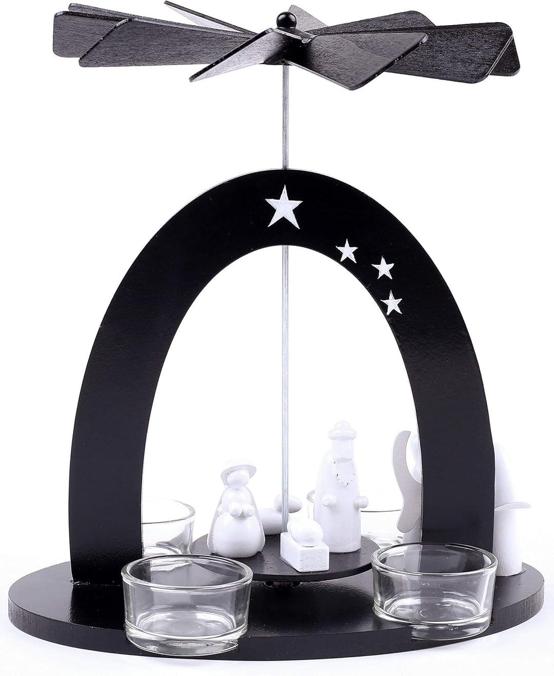 BRUBAKER Weihnachtspyramide 22 cm - Maria, Josef und Jesus - Teelichtpyramide mit 4 Teelichthaltern