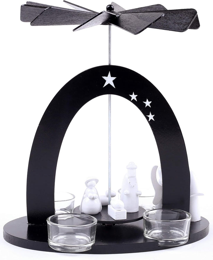 BRUBAKER Weihnachtspyramide 22 cm - Maria, Josef und Jesus - Teelichtpyramide mit 4 Teelichthaltern