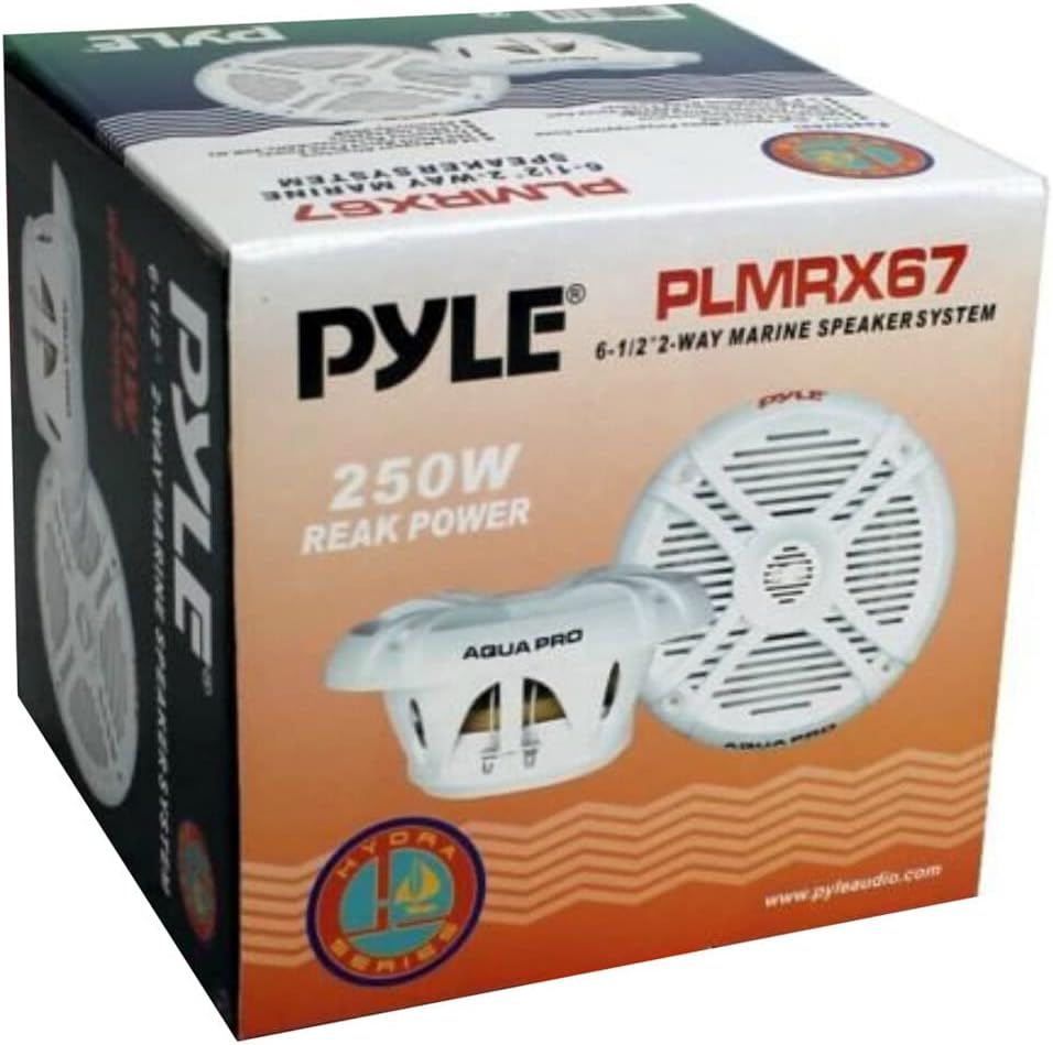Pyle 2 Lautsprecher PLMRX67 weiss 2 Wege 250 watt max 19,3 cm wasserdicht ideal für Schwimmbad Boot