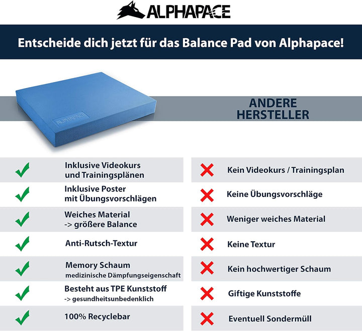 ALPHAPACE Balance Pad inkl. gratis Übungsposter - Innovatives Balance-Kissen für optimales Ganzkörpe