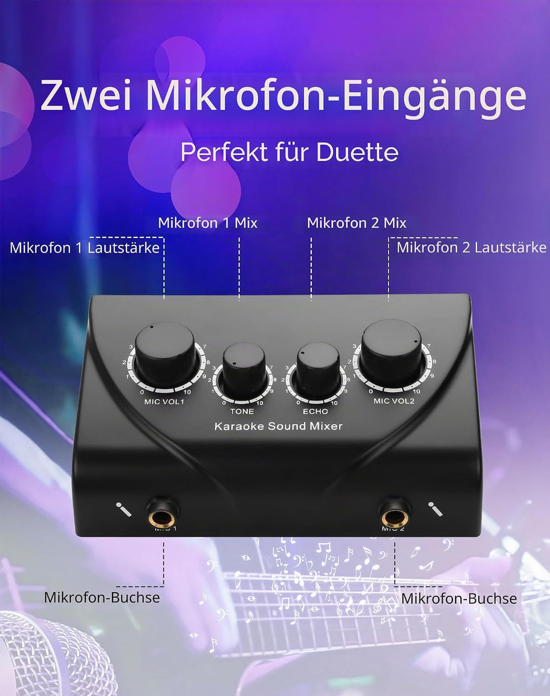 CERRXIAN Karaoke-Soundmixer, zwei Mikrofonanschlüsse mit Echo-Regler, kompatibel mit Fernseher, Comp