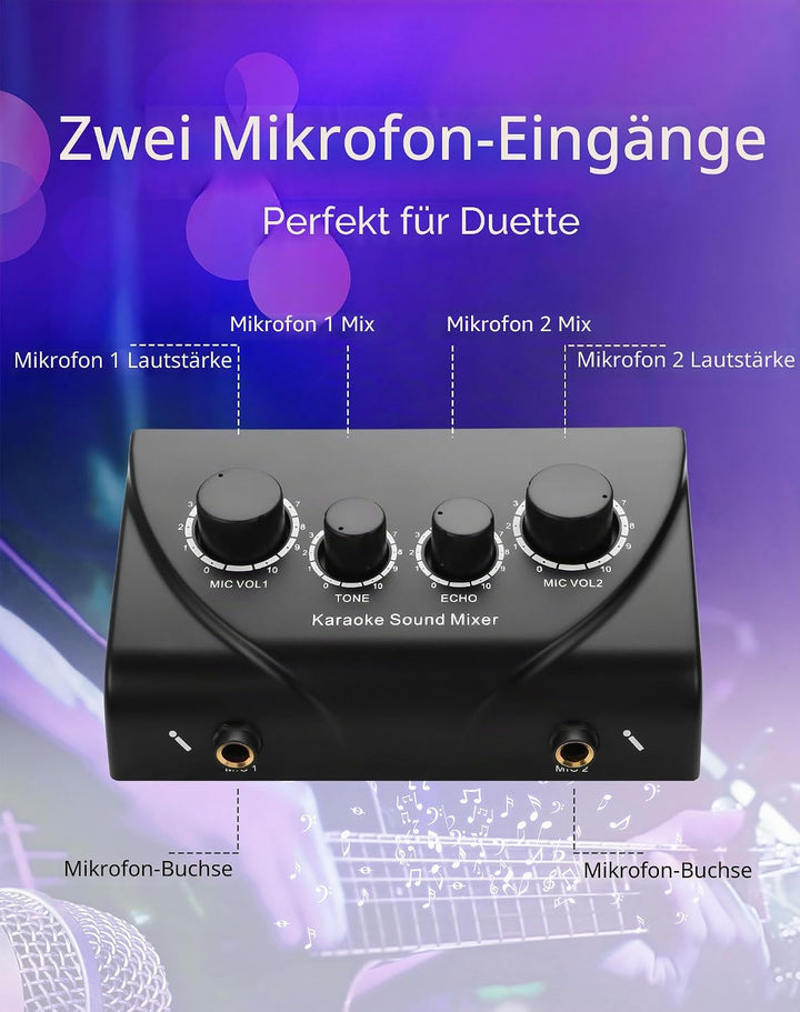 CERRXIAN Karaoke-Soundmixer, zwei Mikrofonanschlüsse mit Echo-Regler, kompatibel mit Fernseher, Comp
