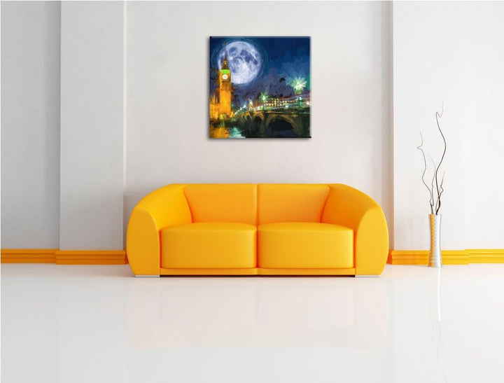 Pixxprint Big Ben vor dem Mond in London, Format: 70x70 auf Leinwand, 70x70