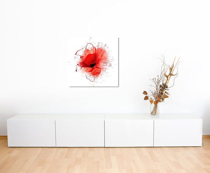 Wandbild 90x90cm Mohnblumen im Splash Art Stil auf Leinwand für Wohnzimmer, Büro, Schlafzimmer, Feri