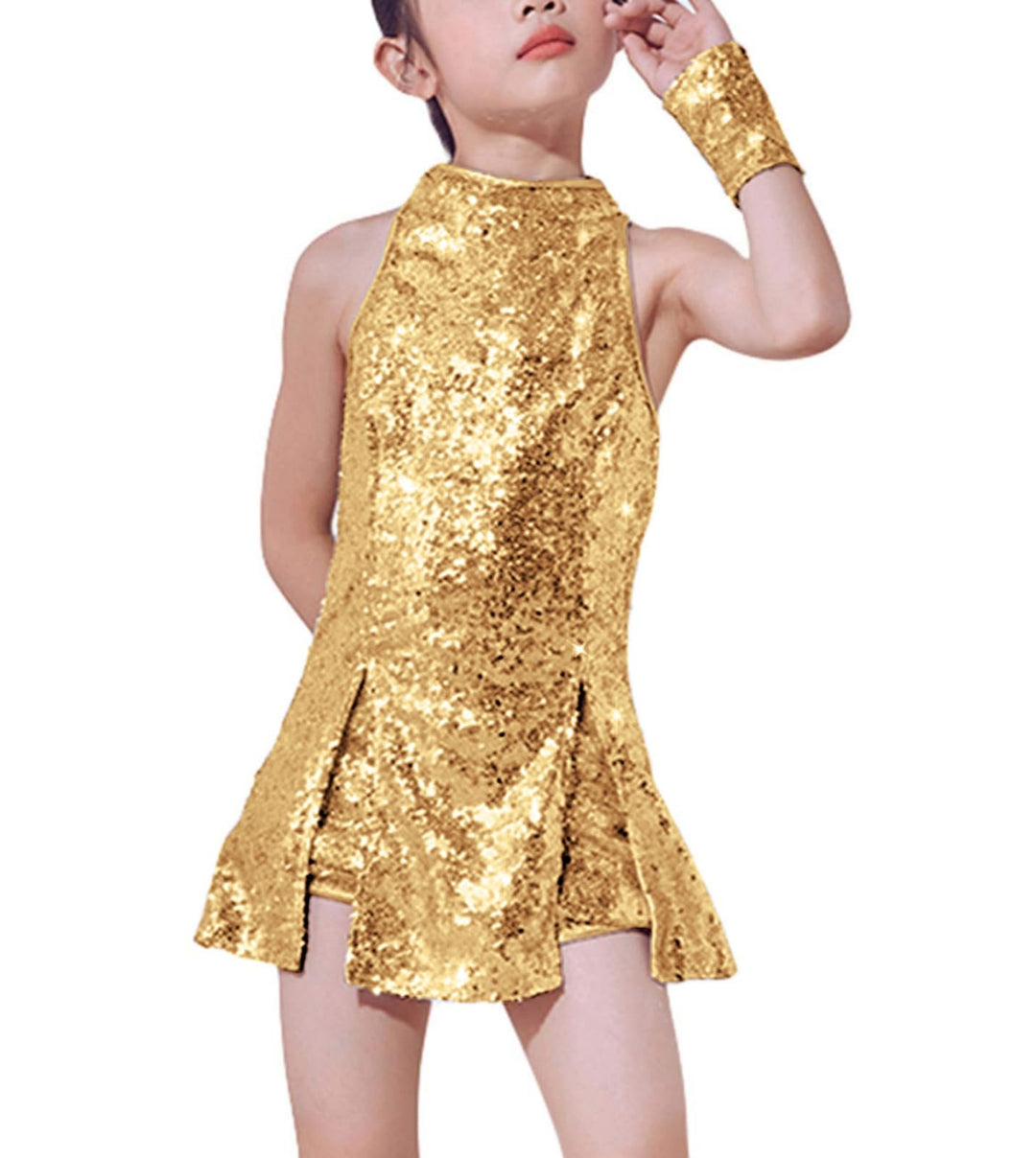 LOLANTA Mädchen Pailletten-Kostüm Hip Hop Dancewear Funkelndes Tanzkleid Gesetzt 4-5 Jahre Gold, 4-5