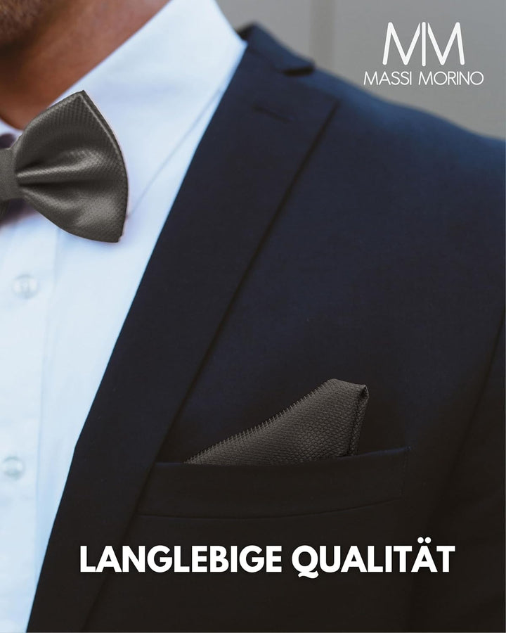 Massi Morino Fliege mit Einstecktuch für Herren Set - Anzug Herrenfliege zur Hochzeit - Verstellbare