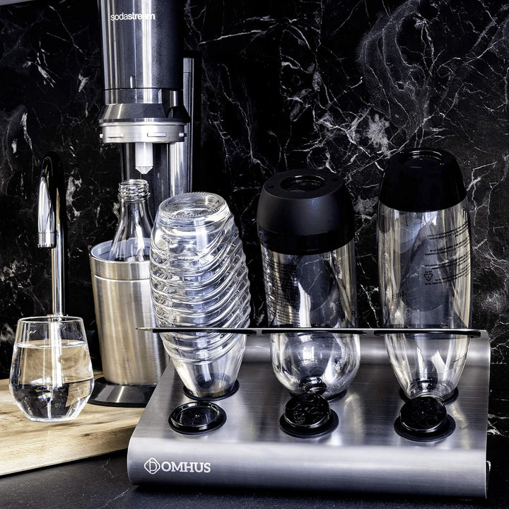 DOMHUS® Premium Abtropfhalter für SodaStream Flaschenhalter aus Edelsthal mit Abtropfmatte | Kompati