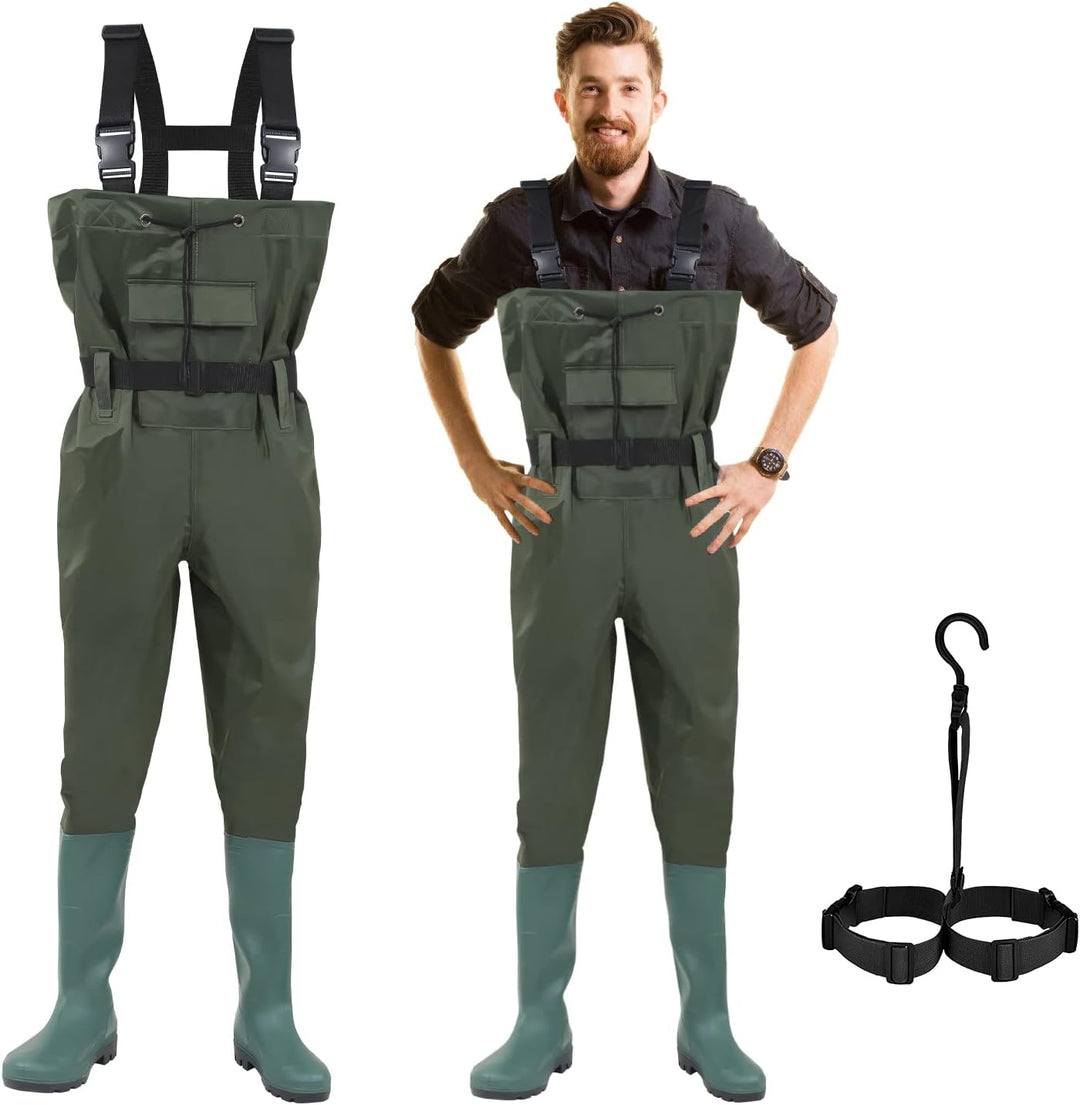Gimisgu Wathose 70 Denier Nylon, PVC Angelhose, wasserdichte Fischteichhose mit Gummistiefeln, Bund,