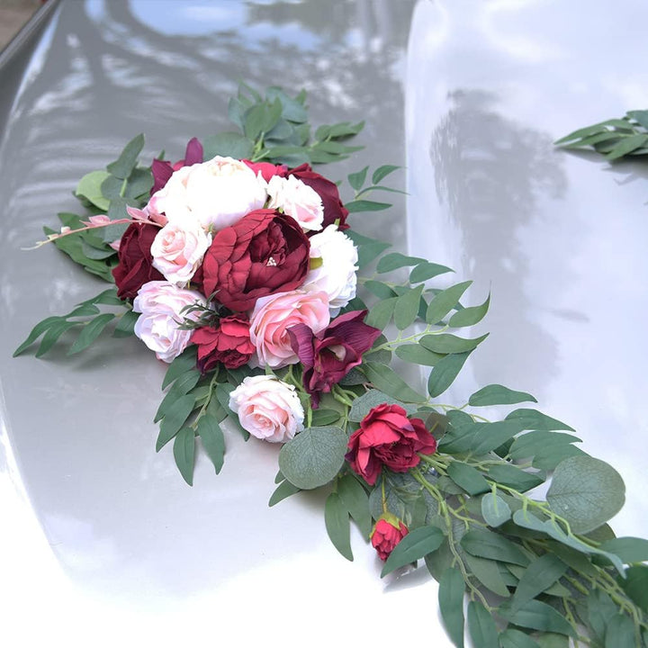 Autoschmuck Dekoration für Hochzeit,Braut Paar Rose Pfingstrose Vine Girlande Künstliche Blumen Pfla