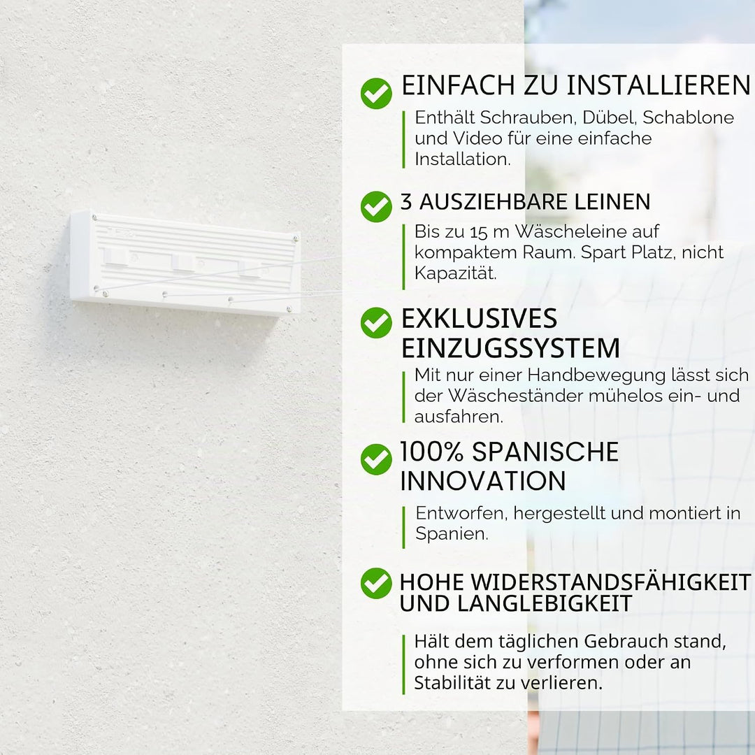 Cuncial Tz Retractable Wäscheleine mit 3 Fäden, Wäscheleine