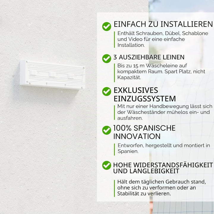 Cuncial Tz Retractable Wäscheleine mit 3 Fäden, Wäscheleine