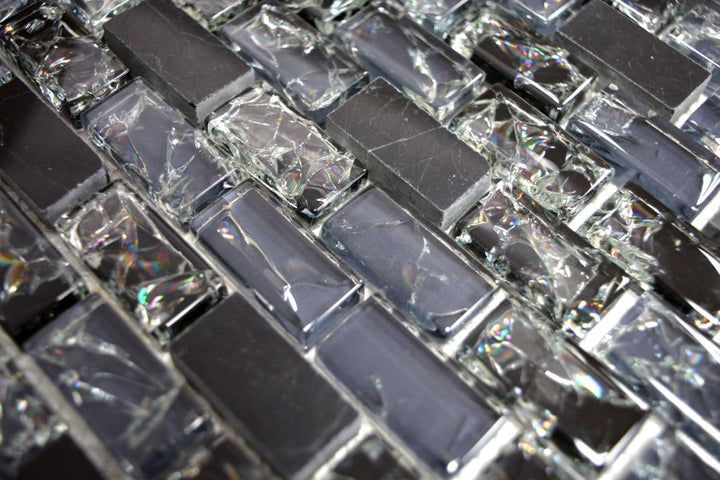 Mosaik Brick Crystal/Stein mix schwarz Glasmosaik Transluzent Transparent 3D, Mosaikstein Format: 15