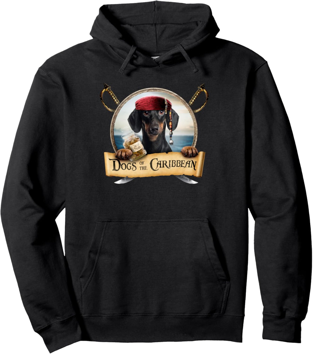 Dogs of the Caribbean - Niedlicher schwarzer Kurzhaar Dackel Pullover Hoodie