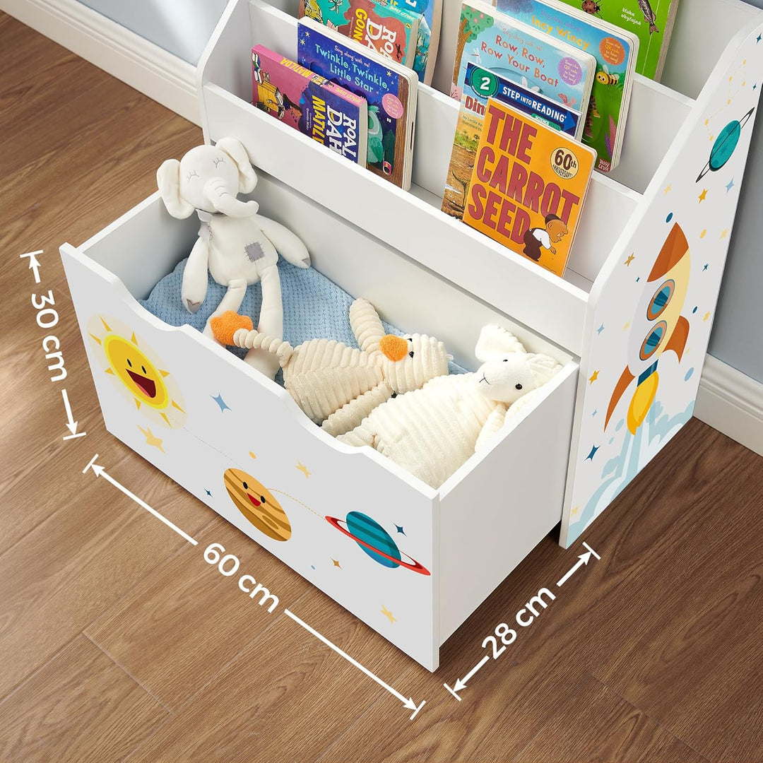 SONGMICS Spielzeugregal, Bücherregal für Kinder, Kinderzimmerregal mit 3 Fächern und herausziehbarer