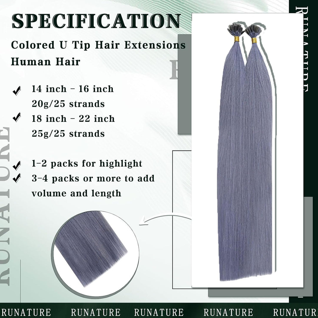 RUNATURE Keratine Extensions Echthaar Bonding Light Blue Bondings Echthaar Extensions U Tip Haarverl