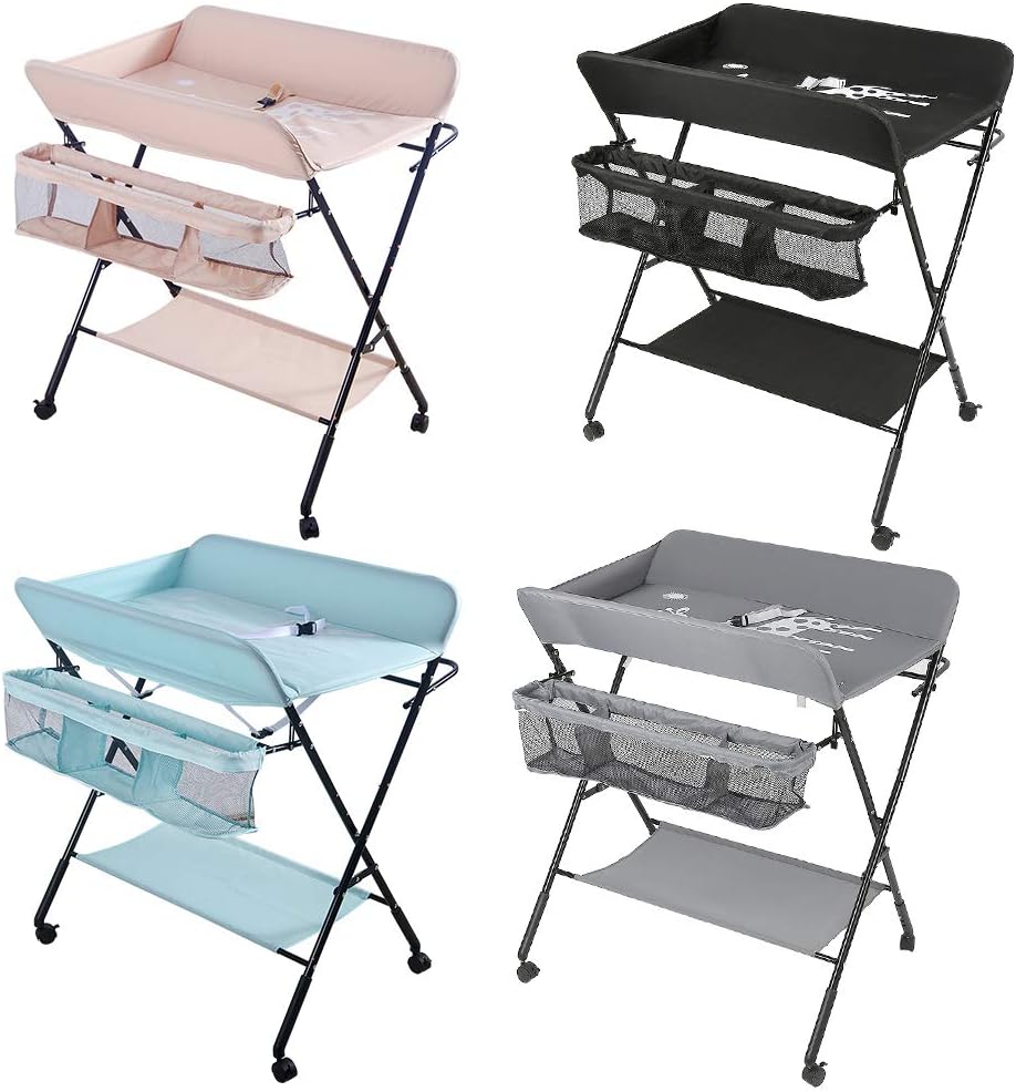 Wickeltisch Klappbarer und tragbarer, Wickelkommode Baby mit Motiv Giraffe, Höhenverstellbar, Wickel