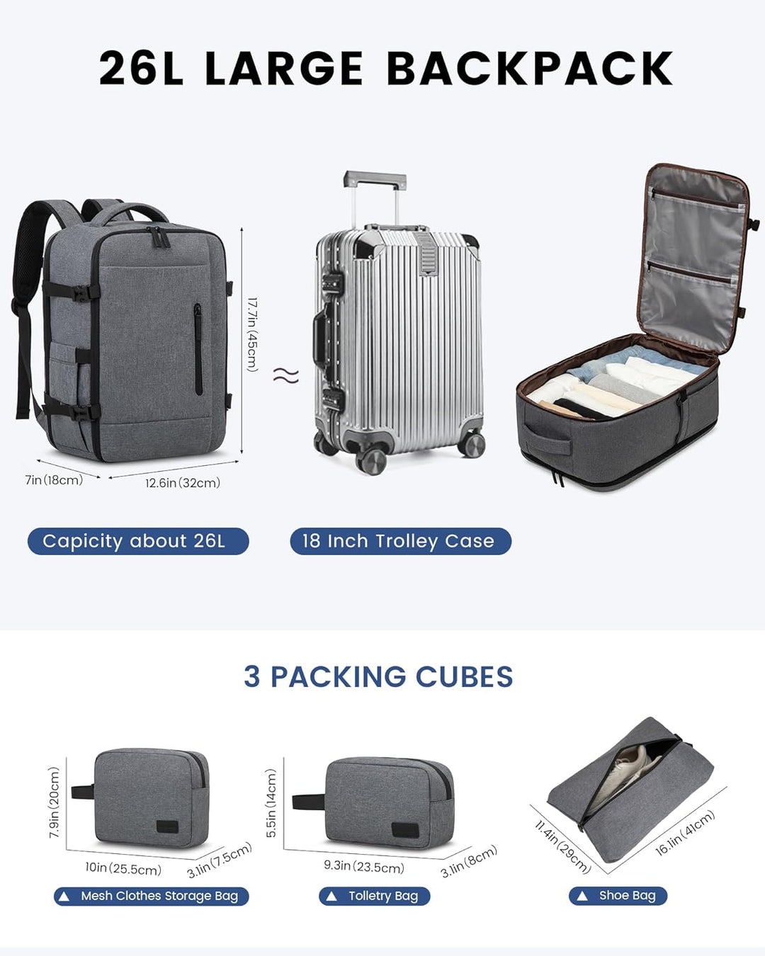 LOVEVOOK Handgepäck Rucksack 45x36x20 für Easyjet, Reiserucksack Herren Damen Flugzeug Klein Tasche