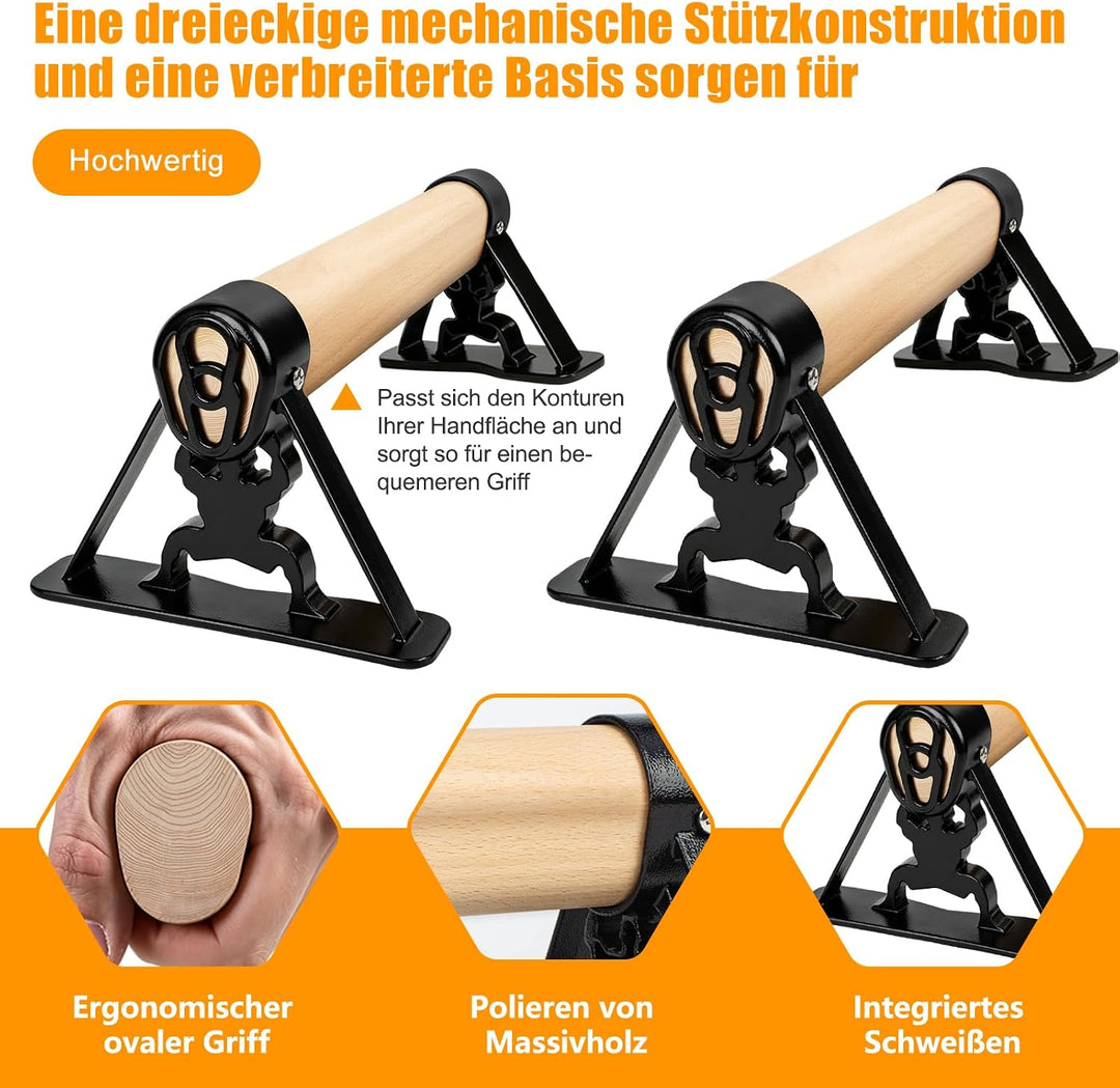 Liegestützgriffe Mit Holz Griff und Metallgestell | Rutschfeste Calisthenics Handstandstange, Lieges