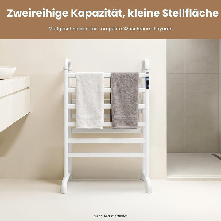 Handtuchheizkörper Elektrisch Handtuchhalter ohne Bohren 1-24h Timer, 45-60°C 180W Weiss Doppelstöck