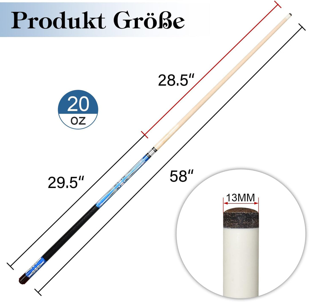 Pool Queue, Billard Queue Satz 2, Pool Queues Pool 58" Queue Stöcke,Billardqueue mit Edelstahl Gelen