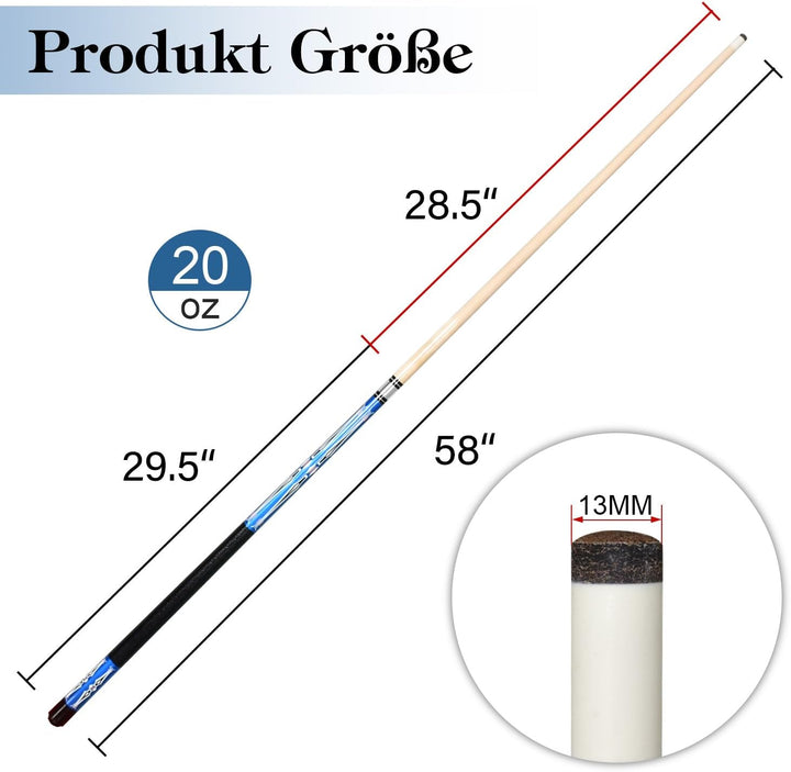 Pool Queue, Billard Queue Satz 2, Pool Queues Pool 58" Queue Stöcke,Billardqueue mit Edelstahl Gelen