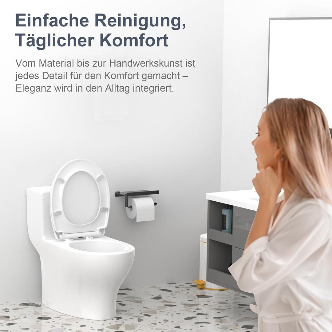 Surfou WC Sitz Mit Absenkautomatik, Toilettendeckel Weiss Oval Toilettenbrille Klodeckel Klo Deckel,