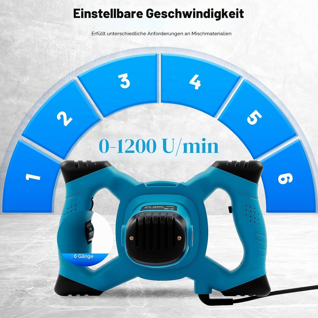 Farb-Mörtelrührer &amp; Betonmischer 1400W Elektrisch - Handrührwerk mit 6 Geschwindigkeitsstufen, 1200