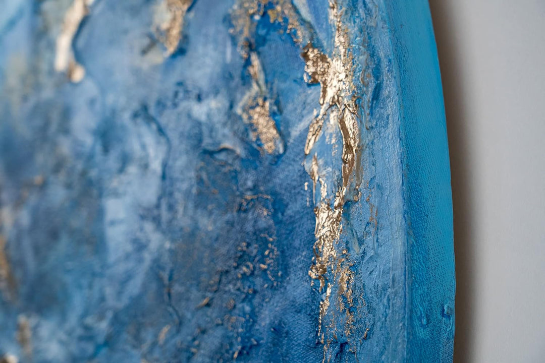 YS-Art Abstrakt Fluoreszierendes selbst leuchtendes Acryl 3D Gemälde auf runder Leinwand Neptun hand