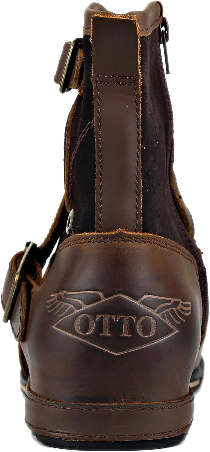 OSSTONE Herren Leder chukkastiefel Worker Biker Boots-Motorrad-Leder-Schuhe für reissverschluss Schn