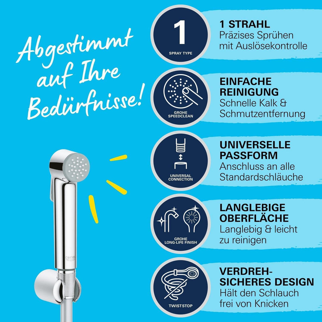 Grohe Vitalio Trigger Spray Wandhalterset 1 Strahlart, chrom, 1 Stück, 26175001 Einzelbett, Einzelbe