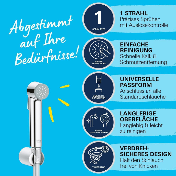 Grohe Vitalio Trigger Spray Wandhalterset 1 Strahlart, chrom, 1 Stück, 26175001 Einzelbett, Einzelbe