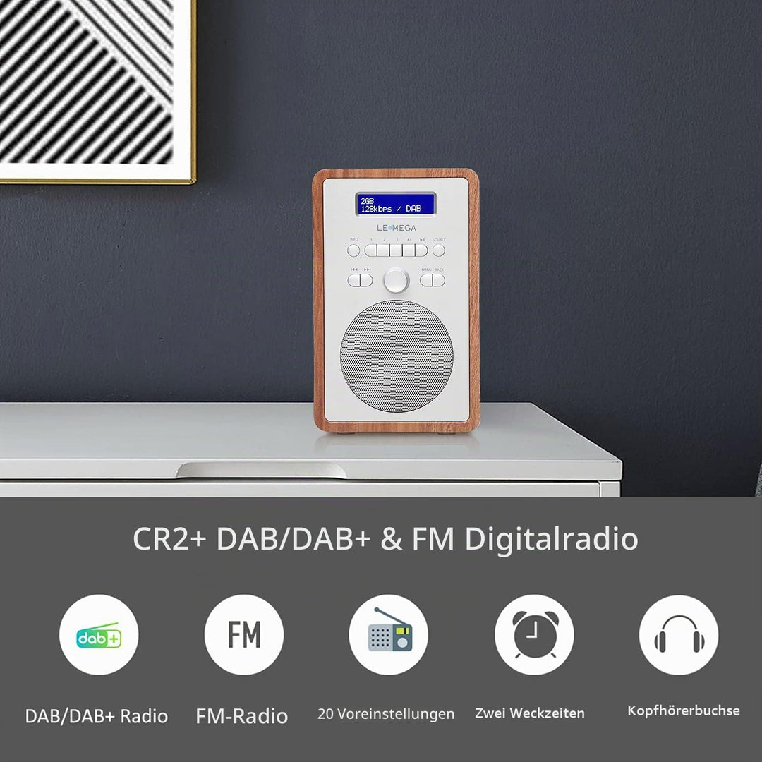 LEMEGA CR2+ DAB/DAB+ Digitalradio,UKW-Digitalradio,DAB-Radio Netzbetrieben,Doppelter Wecker,Küchen-S