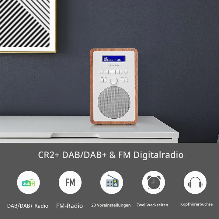 LEMEGA CR2+ DAB/DAB+ Digitalradio,UKW-Digitalradio,DAB-Radio Netzbetrieben,Doppelter Wecker,Küchen-S